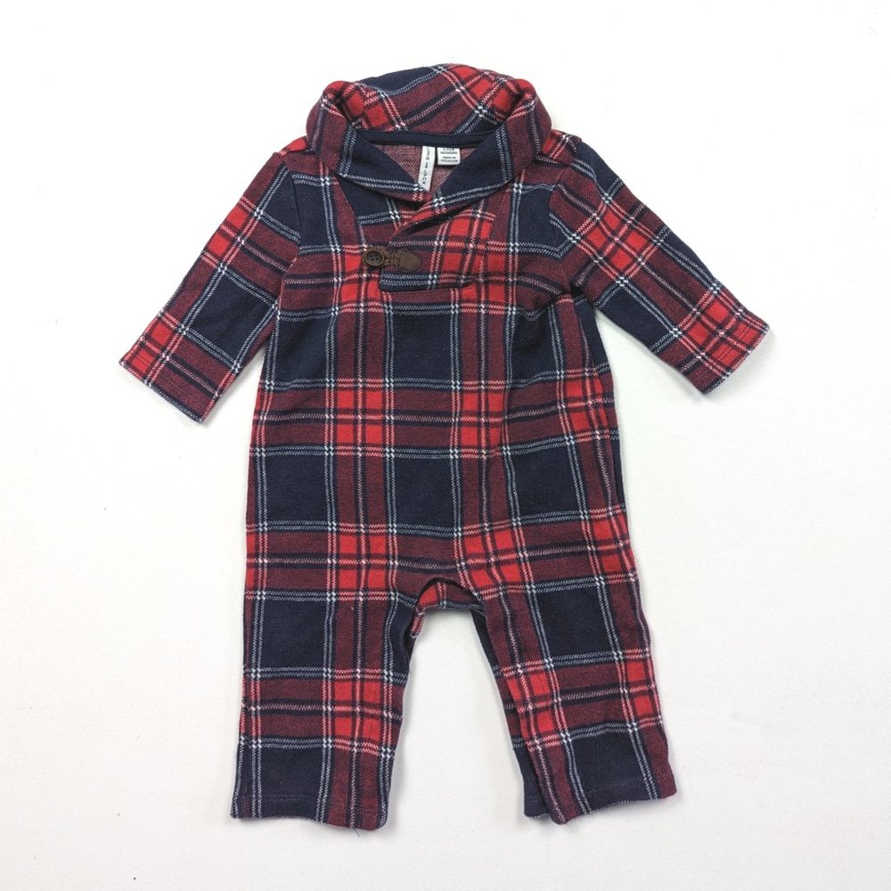 Janie and Jack Red and Navy Plaid Jumpsuit